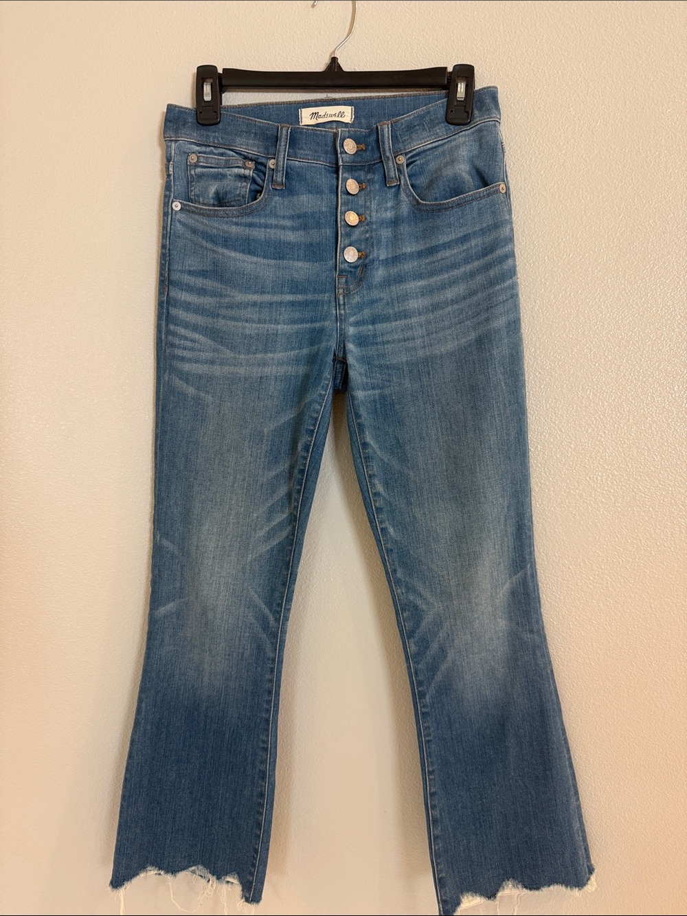 Madewell Button-Fly Cropped Flare Jeans in Medium Blue